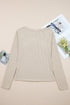 Lace Trim Button Henley Lettuce Edge Ribbed Top